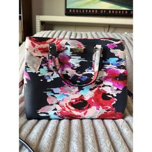 Kate Spade Floral Saffiano Leather Satchel Crossbody Bag Black Pink Multi